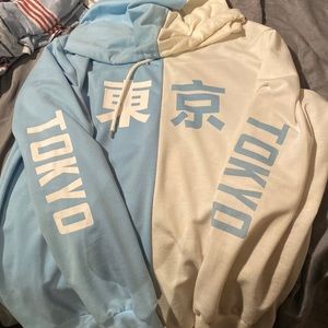 Size M, Blue and White tokyo hoodie, lightly used